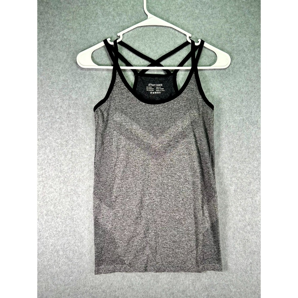 Attract Power Tank Top Womens Medium Heather Gray Workout Racerback Scoop Neck
